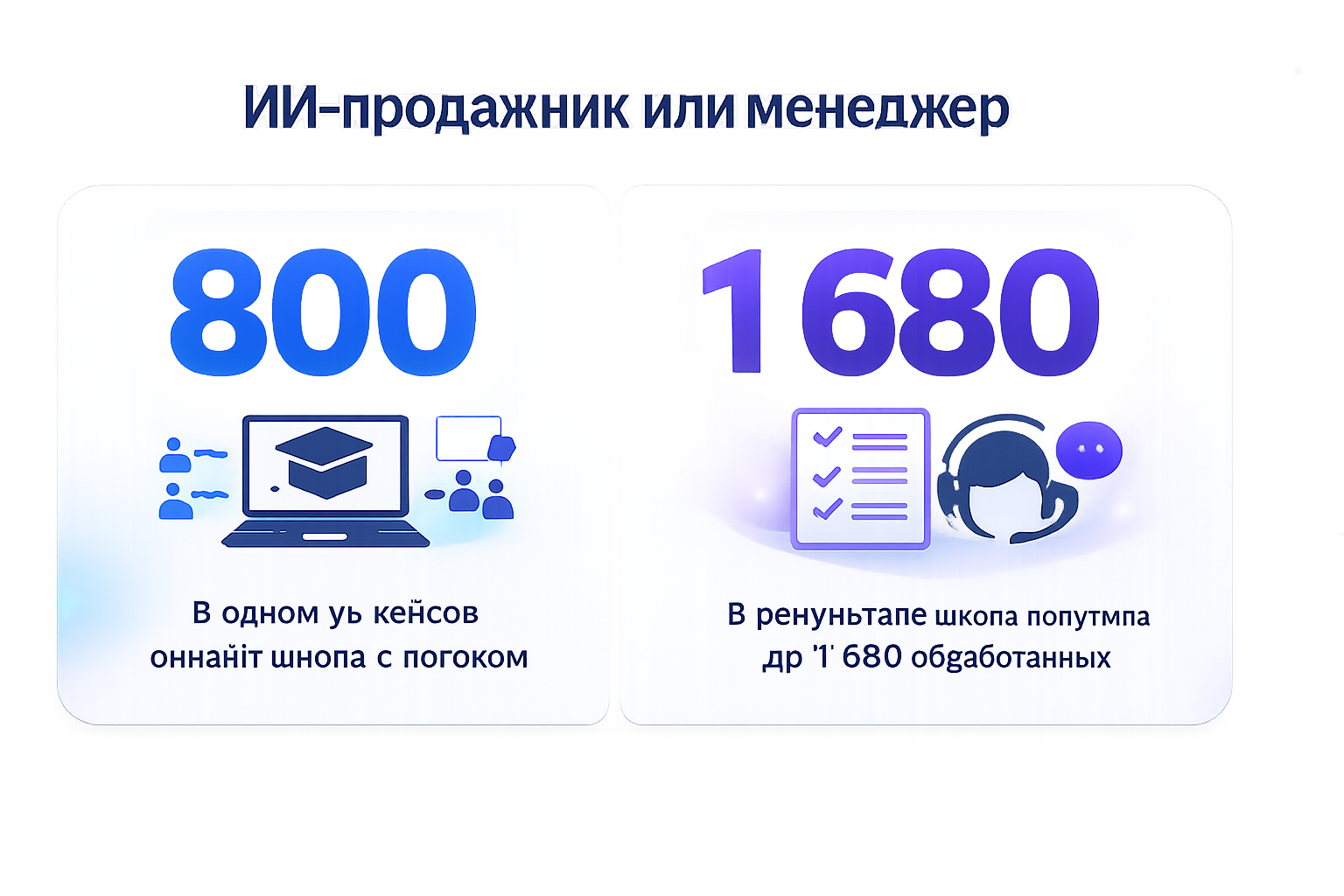 Инфографика: Инфографика: ИИ-продажник или менеджер: что выбрать онлайн-школе для продаж вечером. 800 — В одном из кейсов онлайн-школа с потоком около 800 обращений в месяц внедрила ИИ-продавца.; 1 680 — В результате школа получила до 1 680 обработанных диалогов в месяц вместо 420: ИИ отвечает на…