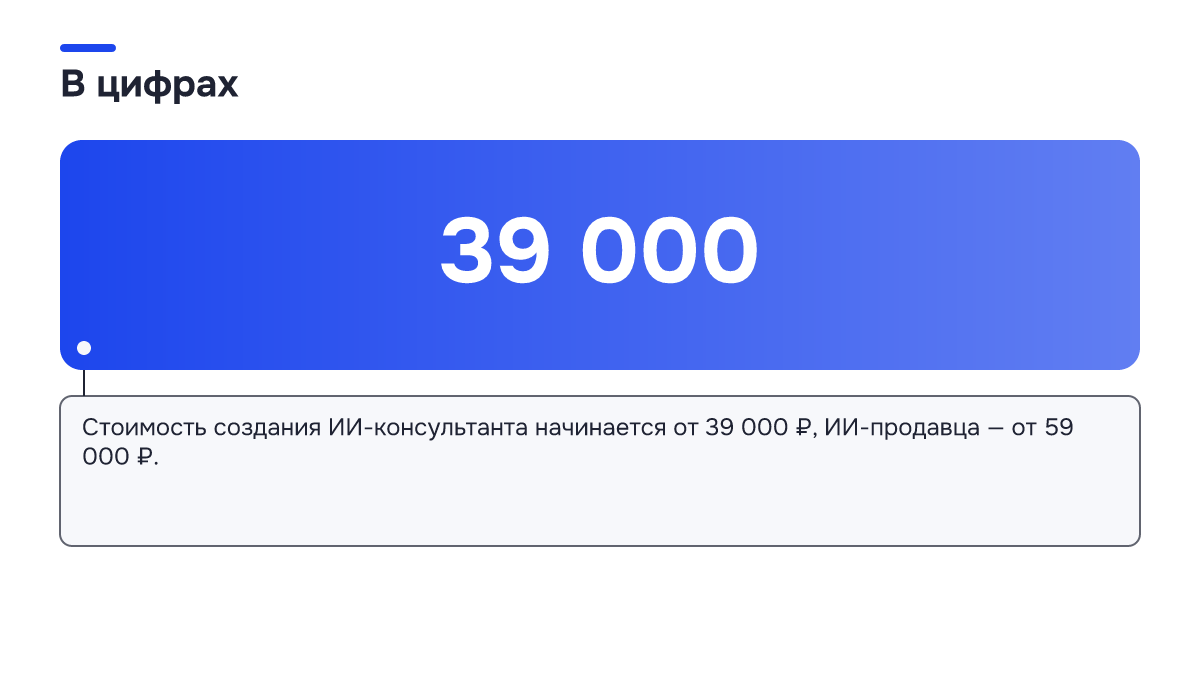 Инфографика: Инфографика: 10 сервисов для ИИ в бизнесе в 2026: важна платформа, а не подписки. 39 000 — Стоимость создания ИИ-консультанта начинается от 39 000 ₽, ИИ-продавца — от 59 000 ₽.
